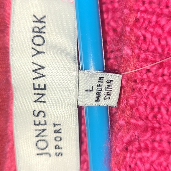 Jones New York Fuchsia Pink Fisherman Sweater L NWT Cotton Cable Knit Aran - Picture 5 of 6